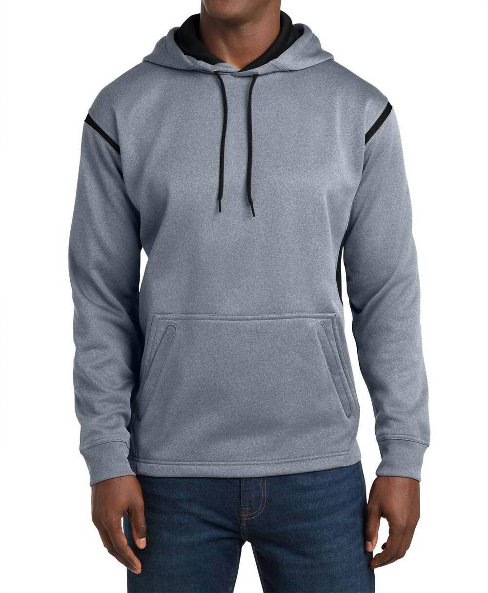 NEW SPORT-TEK tech fleece colorblock hooded sweatshirt in grey heather/black